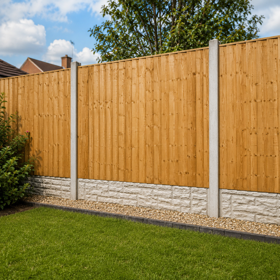 Modern garden fencing project with timber fence panels and concrete posts